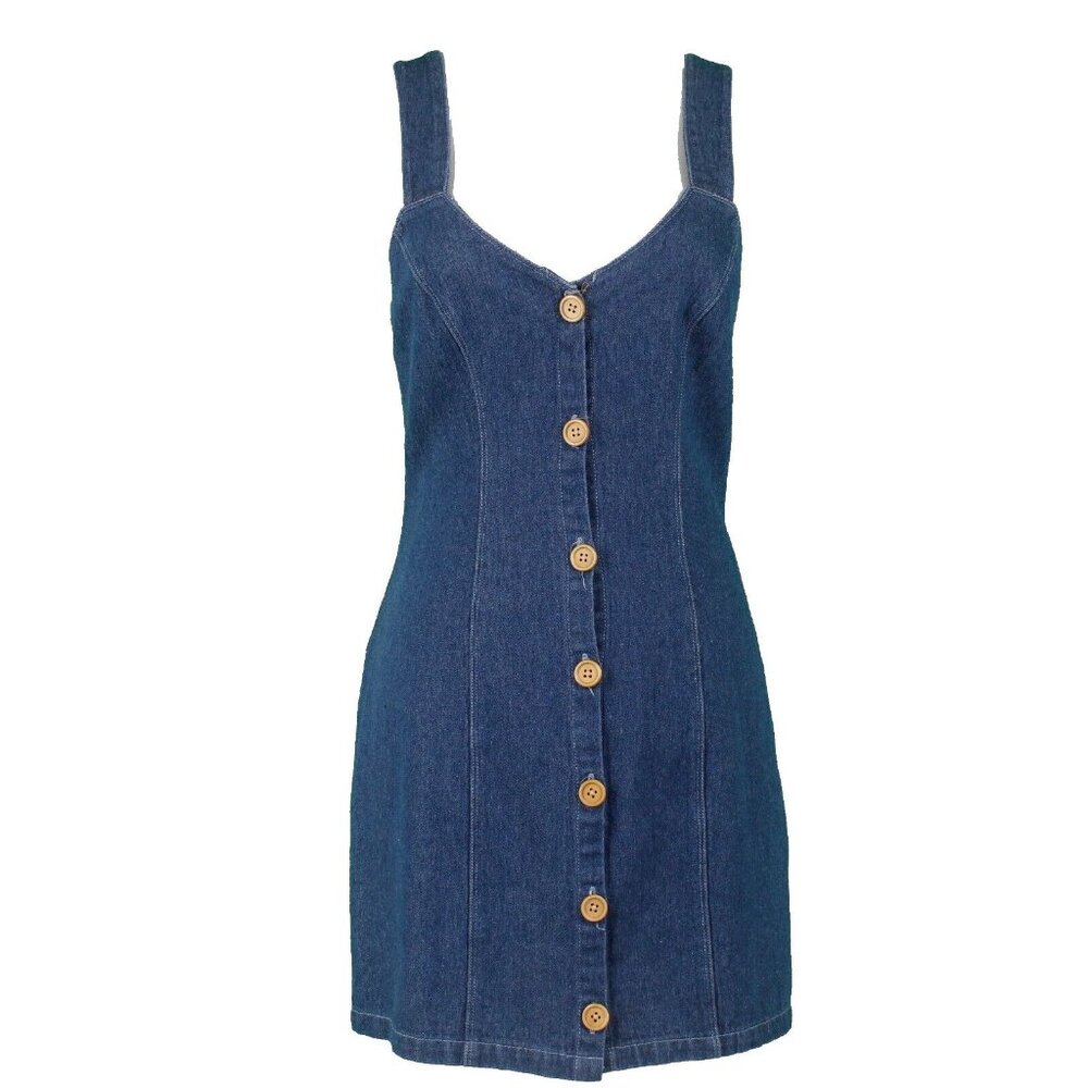 The East Order $159 Sz S Blue Denim Brown Button Up 100% Cotton Mini Dress